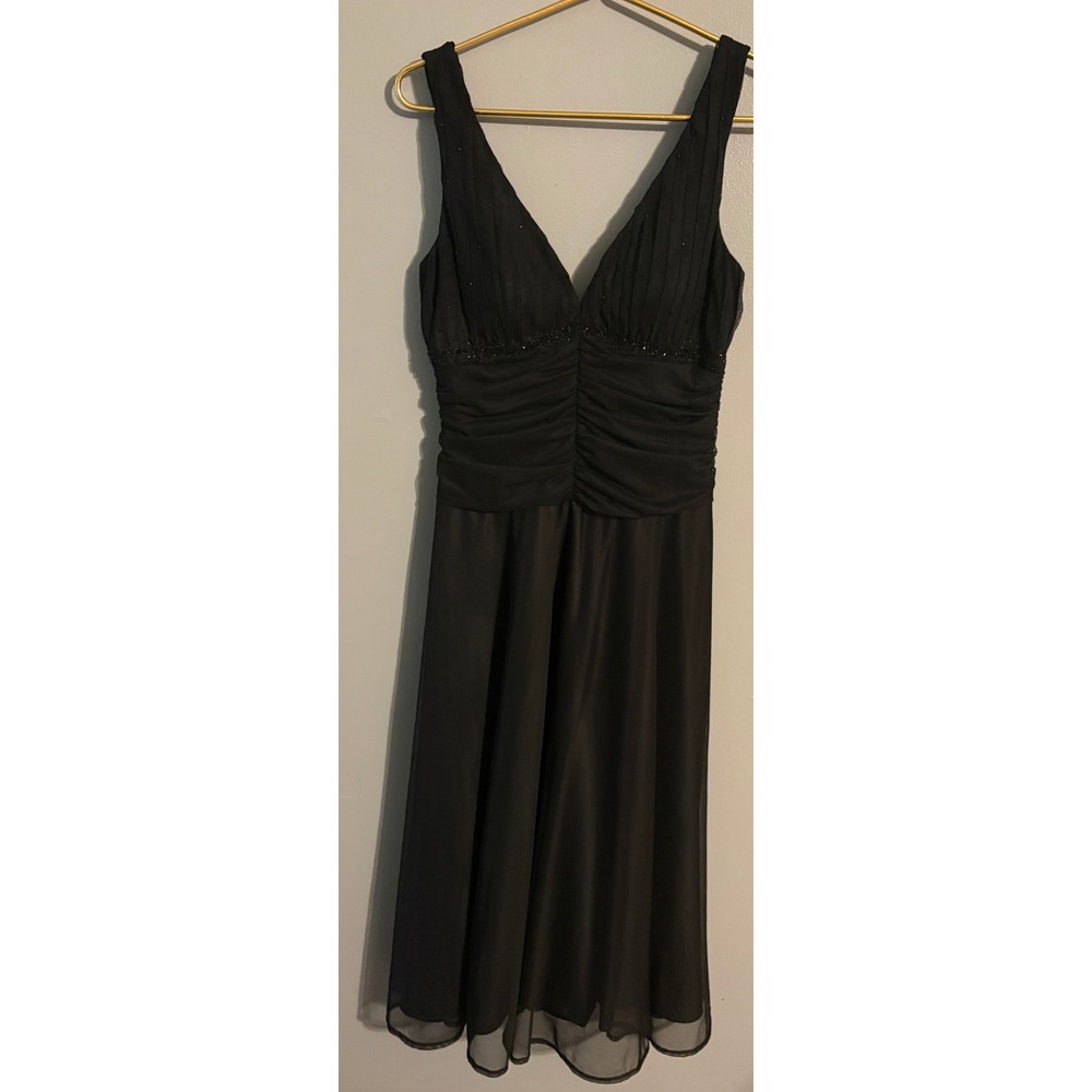 Davids Bridal Black V-Neck Beaded Mesh Ruched Cocktail Dress 8 2E3170D